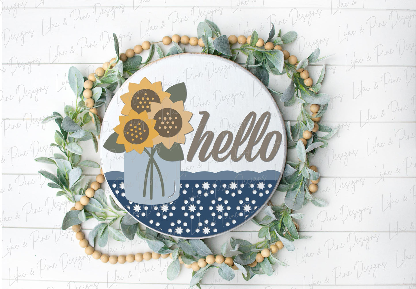 Hello sunflower door hanger SVG, fall welcome sign SVG, summer sign, floral sign, door hanger pattern, Glowforge SVG, laser cut file
