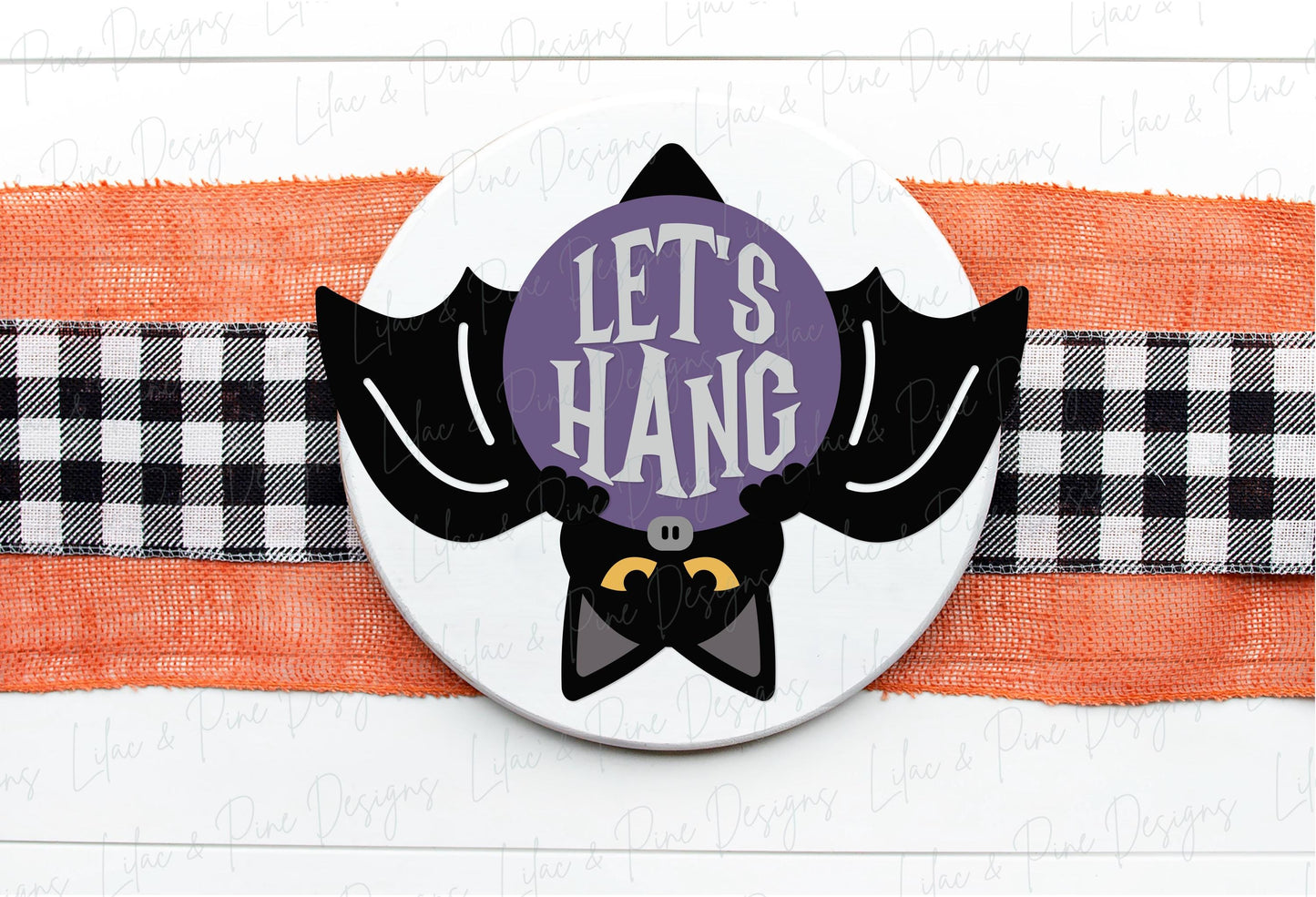 Halloween door hanger SVG, bat welcome sign SVG, let's hang bat sign, spooky sign, door hanger pattern, Glowforge SVG, laser cut file