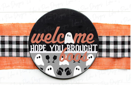 Halloween door hanger SVG, hope you brought boos SVG, ghost welcome sign, spooky sign, door hanger pattern, Glowforge SVG, laser cut file