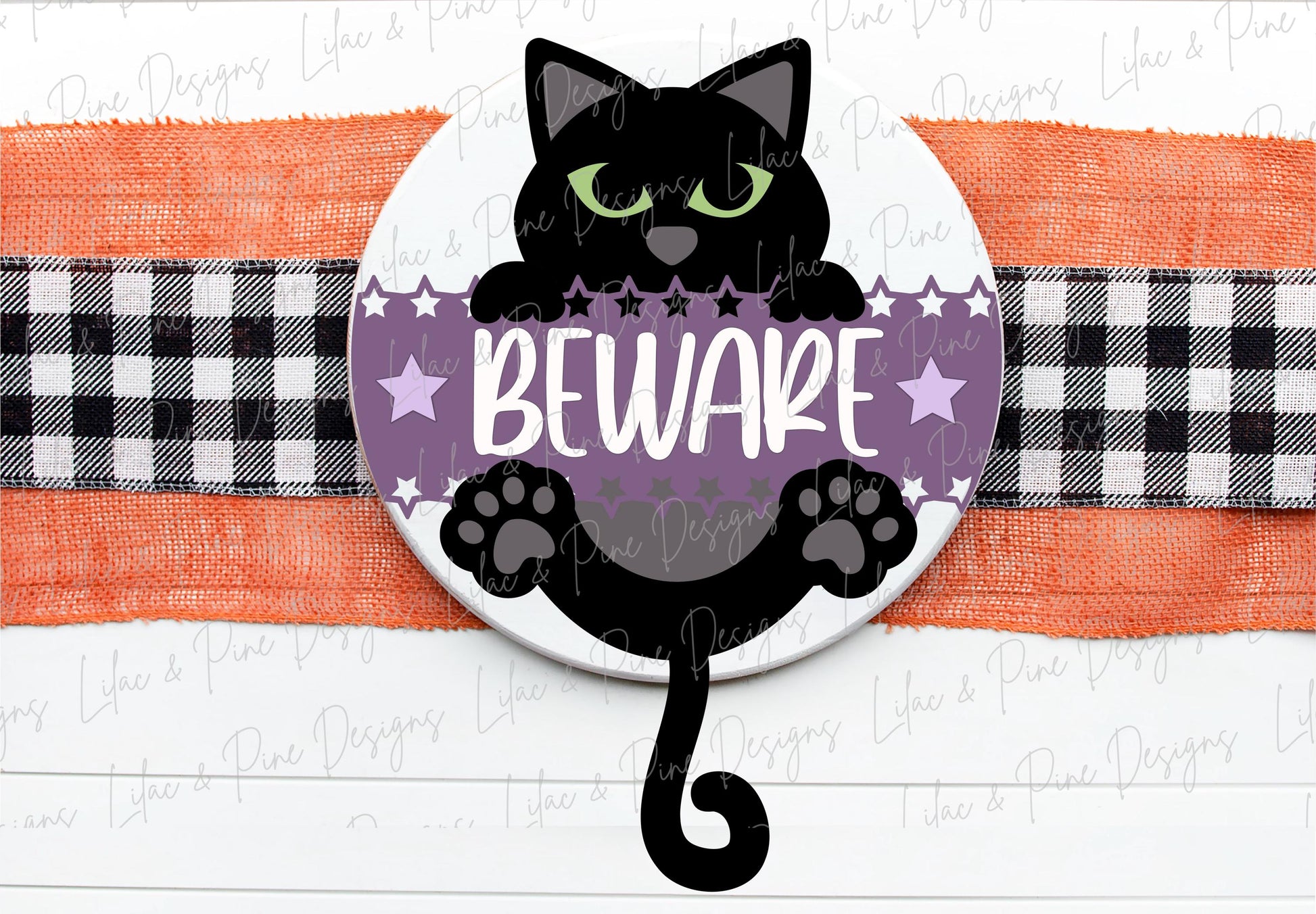 Beware Halloween sign, Black Cat welcome sign SVG, Halloween door hanger, round sign, Halloween decor SVG, Glowforge SVG, laser cut file