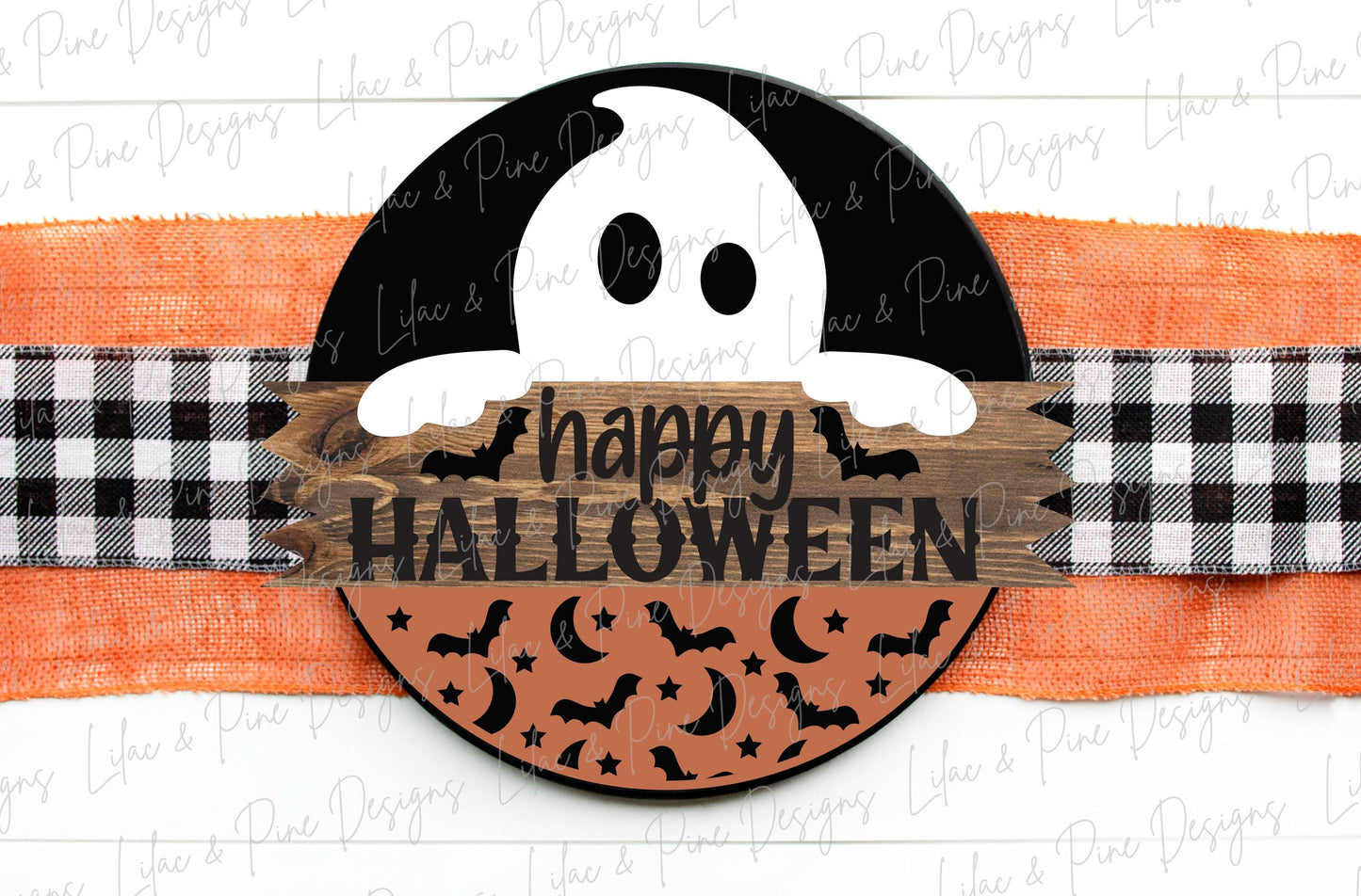 Happy Halloween sign SVG, Ghost welcome sign SVG, Halloween door hanger, round sign, Halloween decor SVG, Glowforge svg, laser cut file