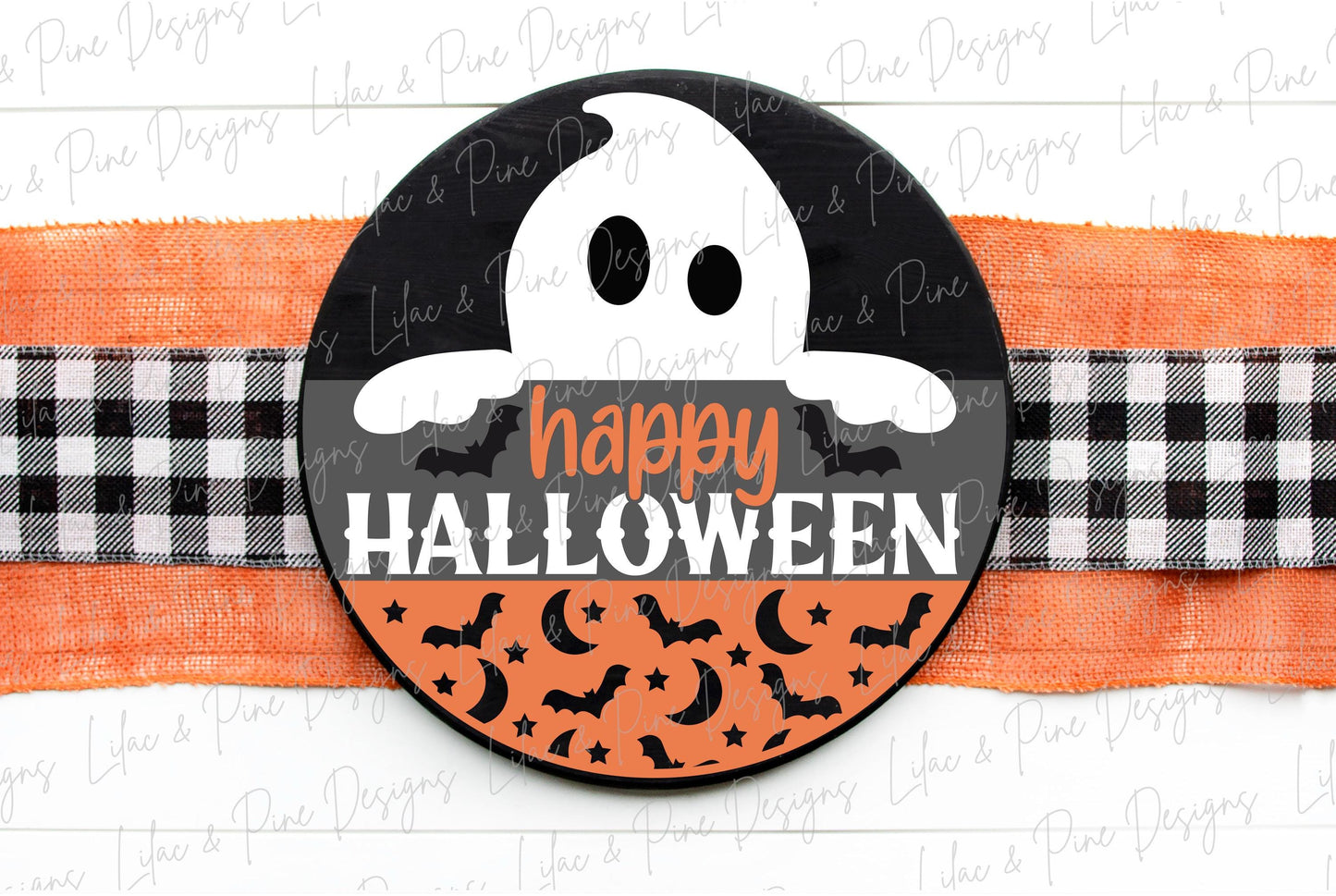 Happy Halloween sign SVG, Ghost welcome sign SVG, Halloween door hanger, round sign, Halloween decor SVG, Glowforge svg, laser cut file