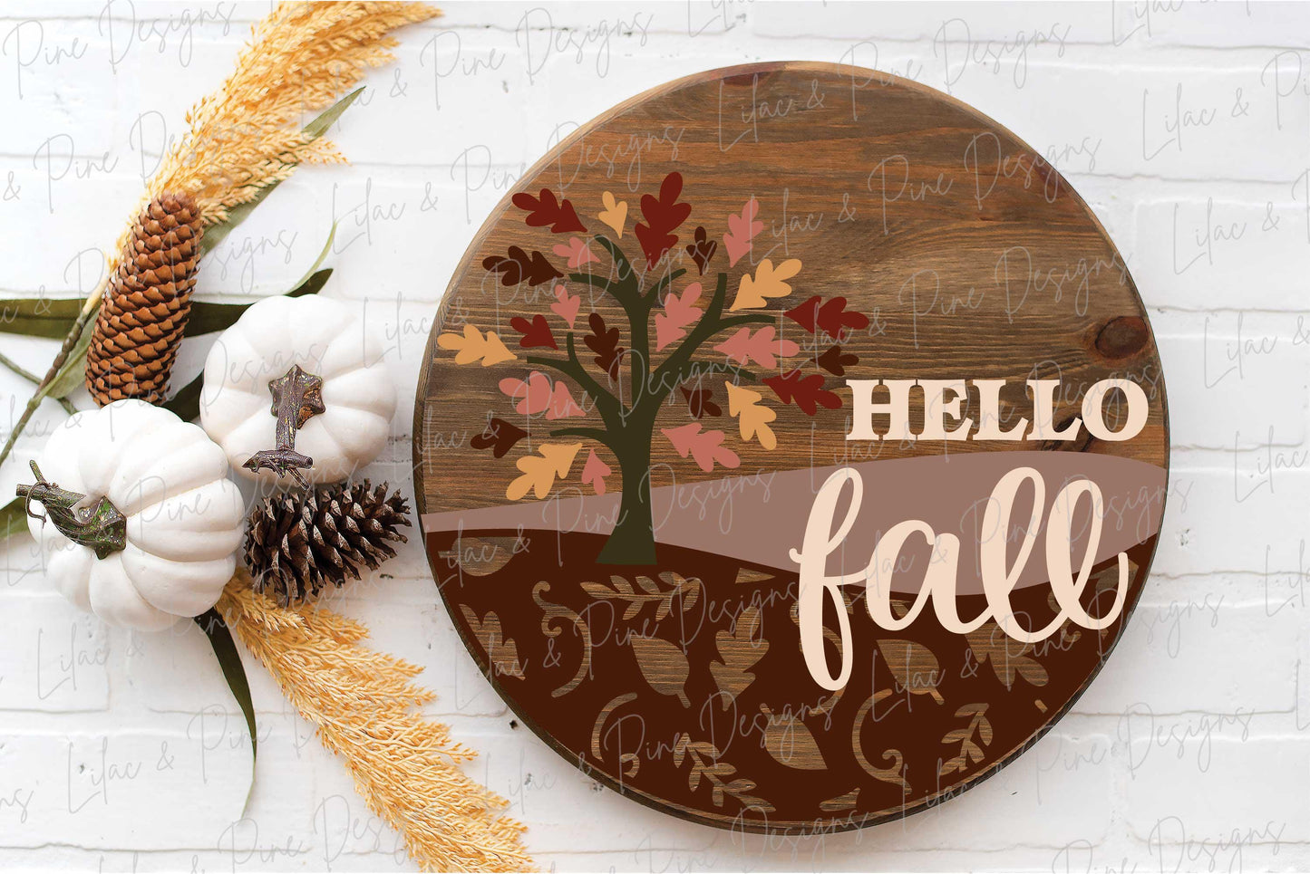 Hello fall door hanger SVG, oak leaf welcome sign SVG, fall porch decor, fall leaves round sign, sign pattern, Glowforge SVG, laser cut file