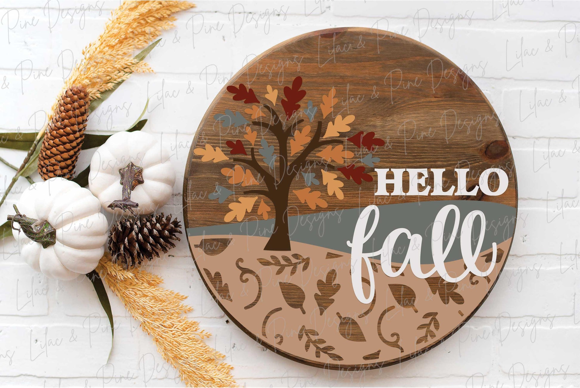 Hello fall door hanger SVG, oak leaf welcome sign SVG, fall porch decor, fall leaves round sign, sign pattern, Glowforge SVG, laser cut file