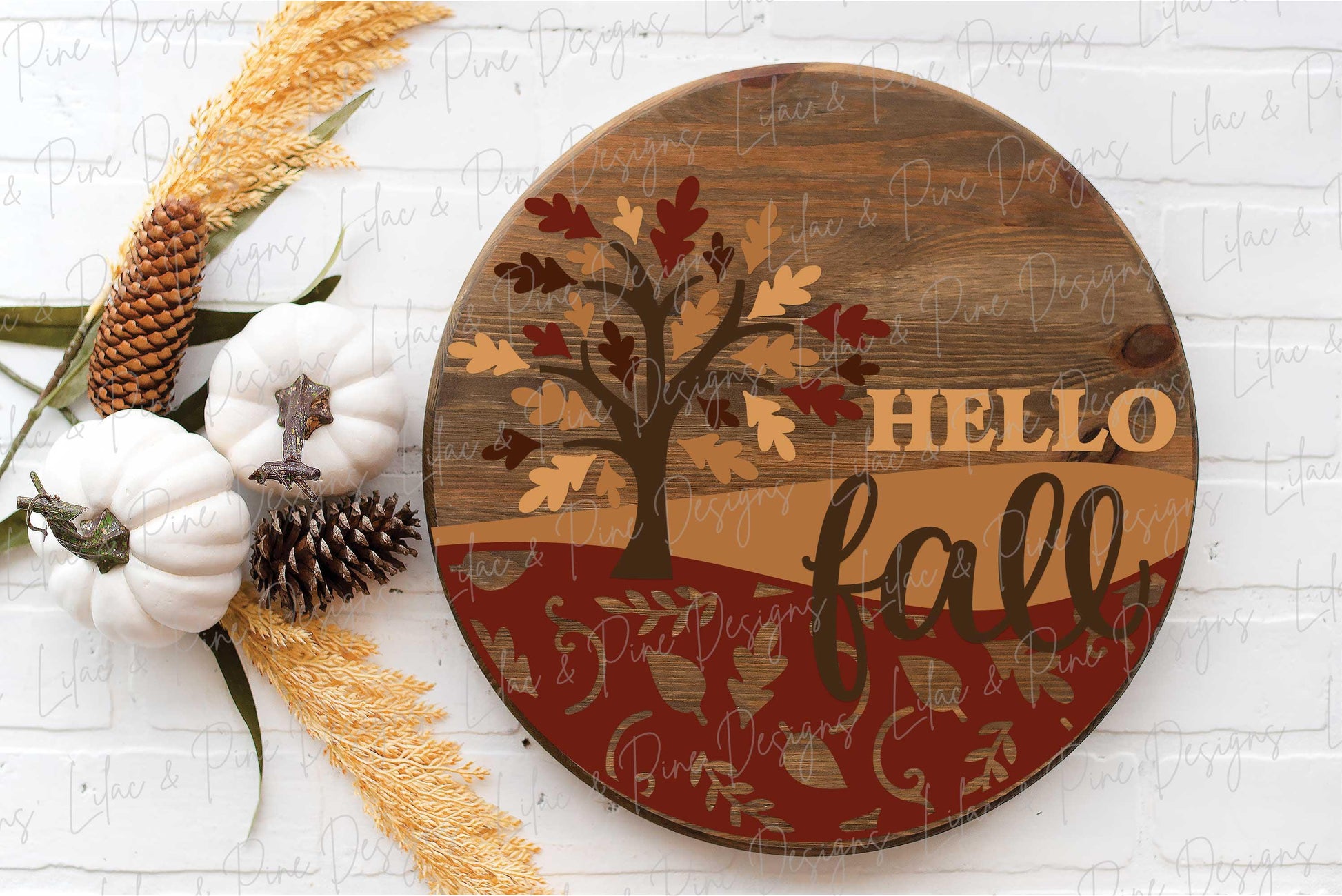 Hello fall door hanger SVG, oak leaf welcome sign SVG, fall porch decor, fall leaves round sign, sign pattern, Glowforge SVG, laser cut file