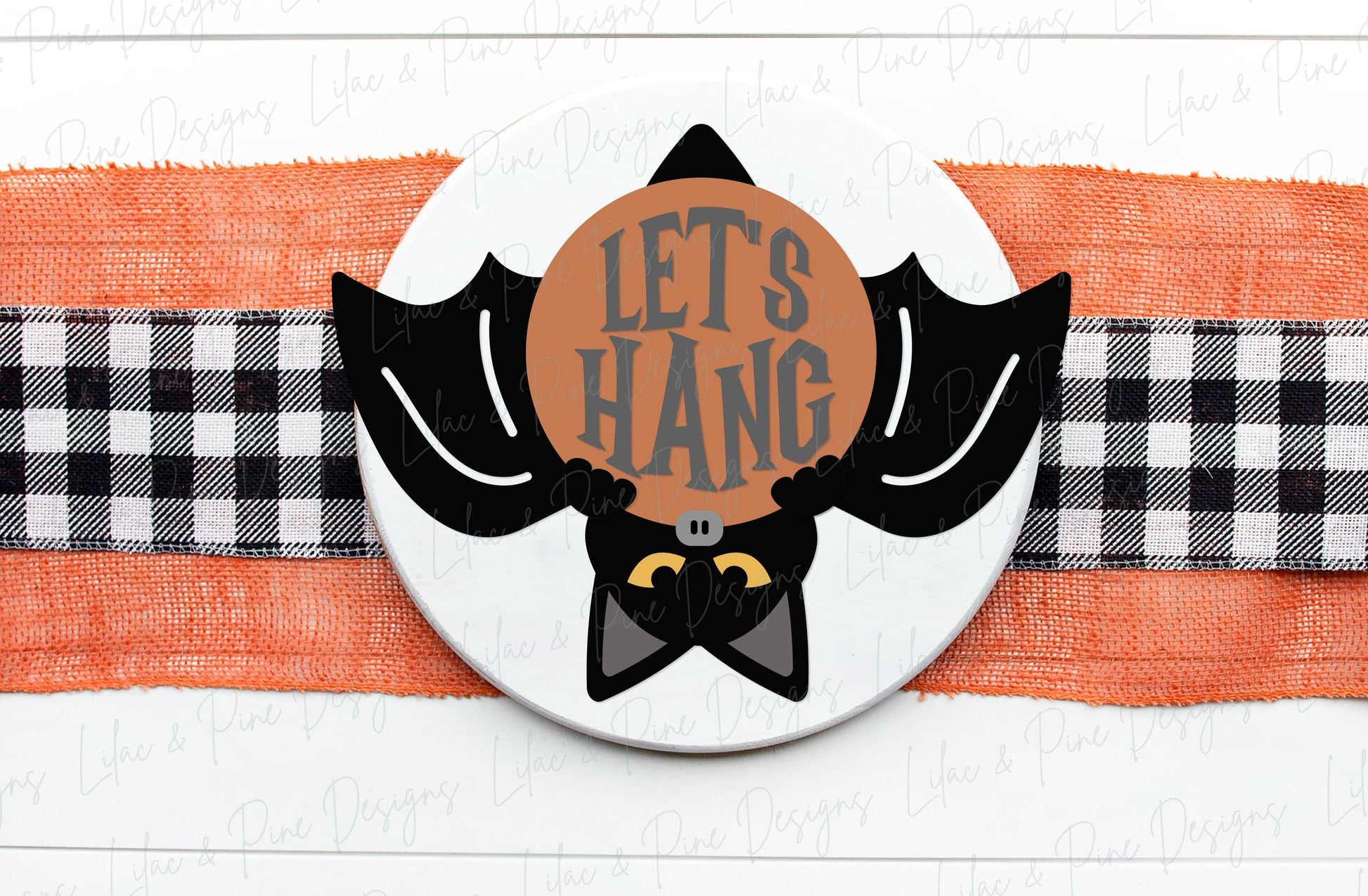 Halloween door hanger SVG, bat welcome sign SVG, let's hang bat sign, spooky sign, door hanger pattern, Glowforge SVG, laser cut file
