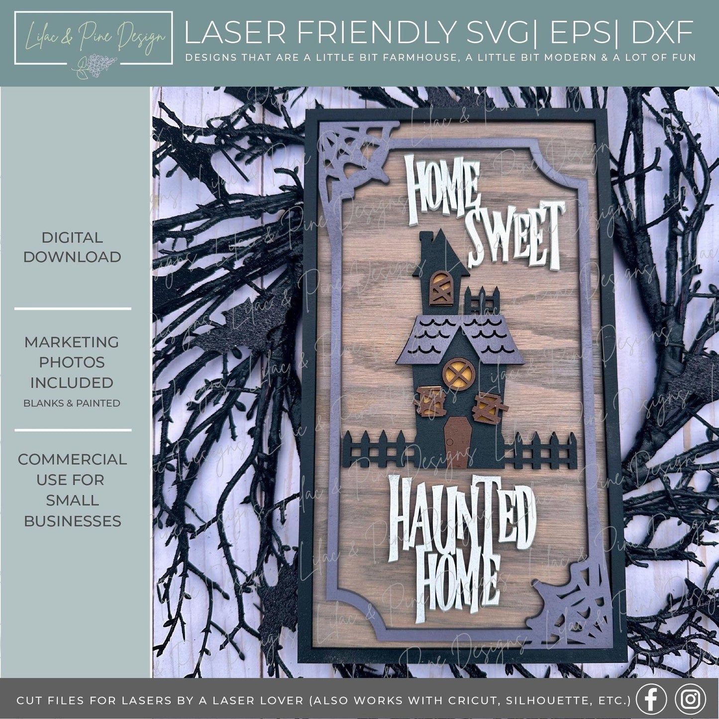 Home sweet haunted home sign, Halloween SVG, Haunted house welcome sign, Creepy SVG, Spooky season decor, Glowforge SVG, laser cut file