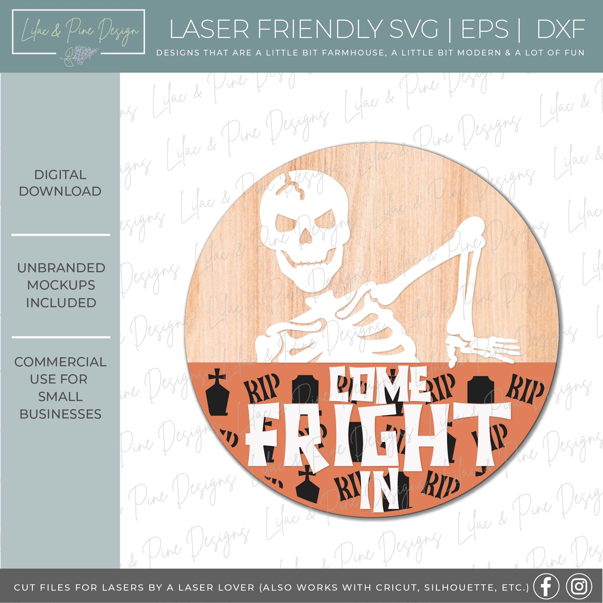 Come fright in welcome SVG, Halloween SVG, skeleton door hanger, Creepy graveyard SVG, Spooky season sign, Glowforge svg, laser cut file