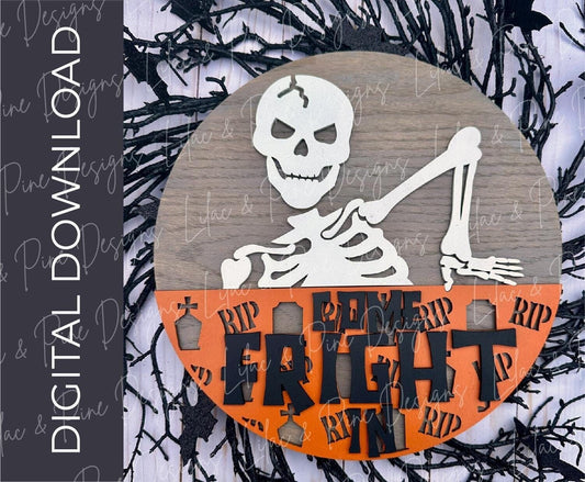 Come fright in welcome SVG, Halloween SVG, skeleton door hanger, Creepy graveyard SVG, Spooky season sign, Glowforge svg, laser cut file