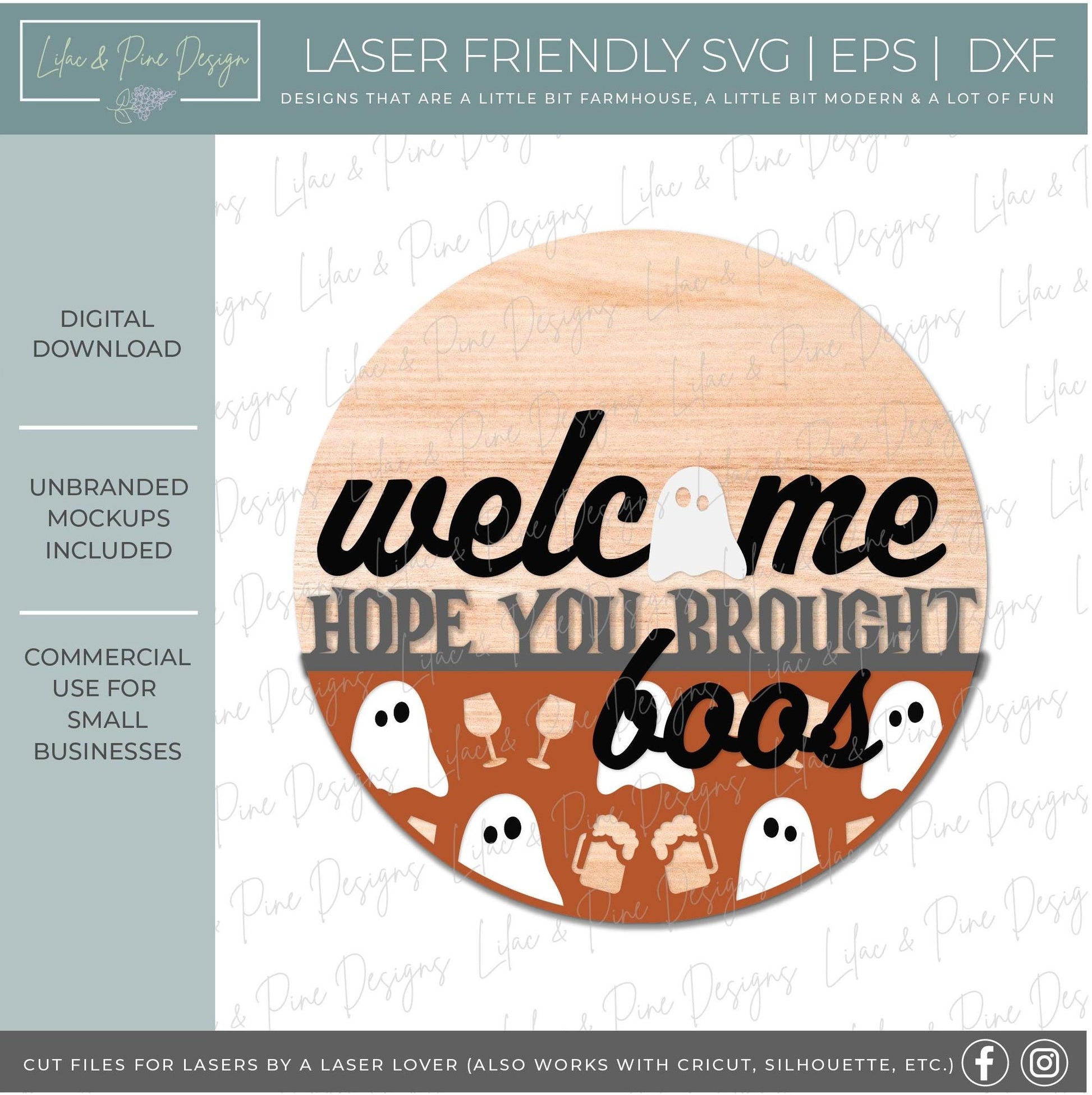 Halloween door hanger SVG, hope you brought boos SVG, ghost welcome sign, spooky sign, door hanger pattern, Glowforge SVG, laser cut file