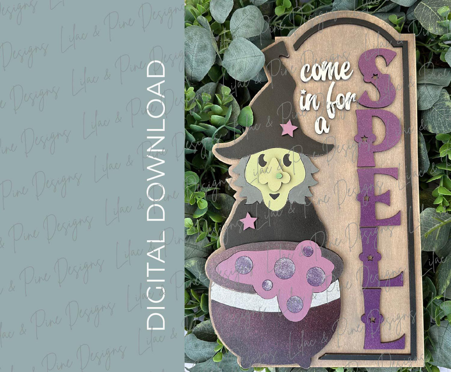 Come in for a Spell sign, witch welcome sign SVG, Halloween door hanger, Spooky season decor, cauldron svg, Glowforge SVG, laser cut file