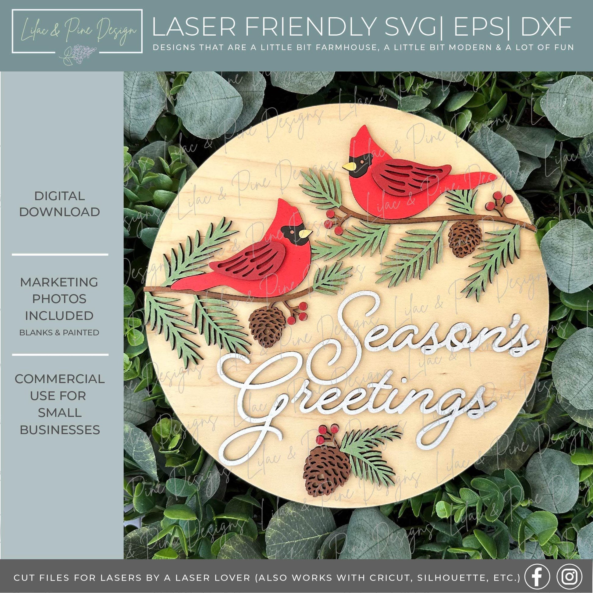 cardinal welcome sign, winter welcome sign SVG, seasons greetings SVG, Christmas door hanger, winter decor, Glowforge SVG, laser cut file