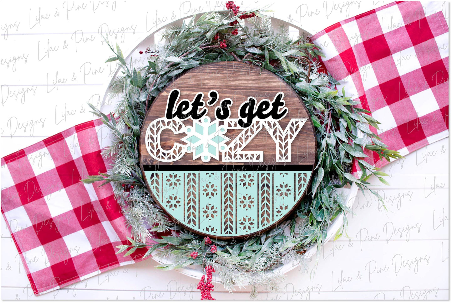 Lets get Cozy sign SVG, sweater pattern sign, winter door hanger, Christmas round sign SVG, welcome sign SVG, Glowforge Svg, laser cut file