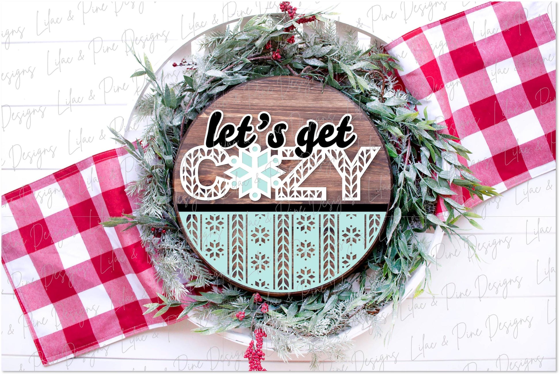Lets get Cozy sign SVG, sweater pattern sign, winter door hanger, Christmas round sign SVG, welcome sign SVG, Glowforge Svg, laser cut file