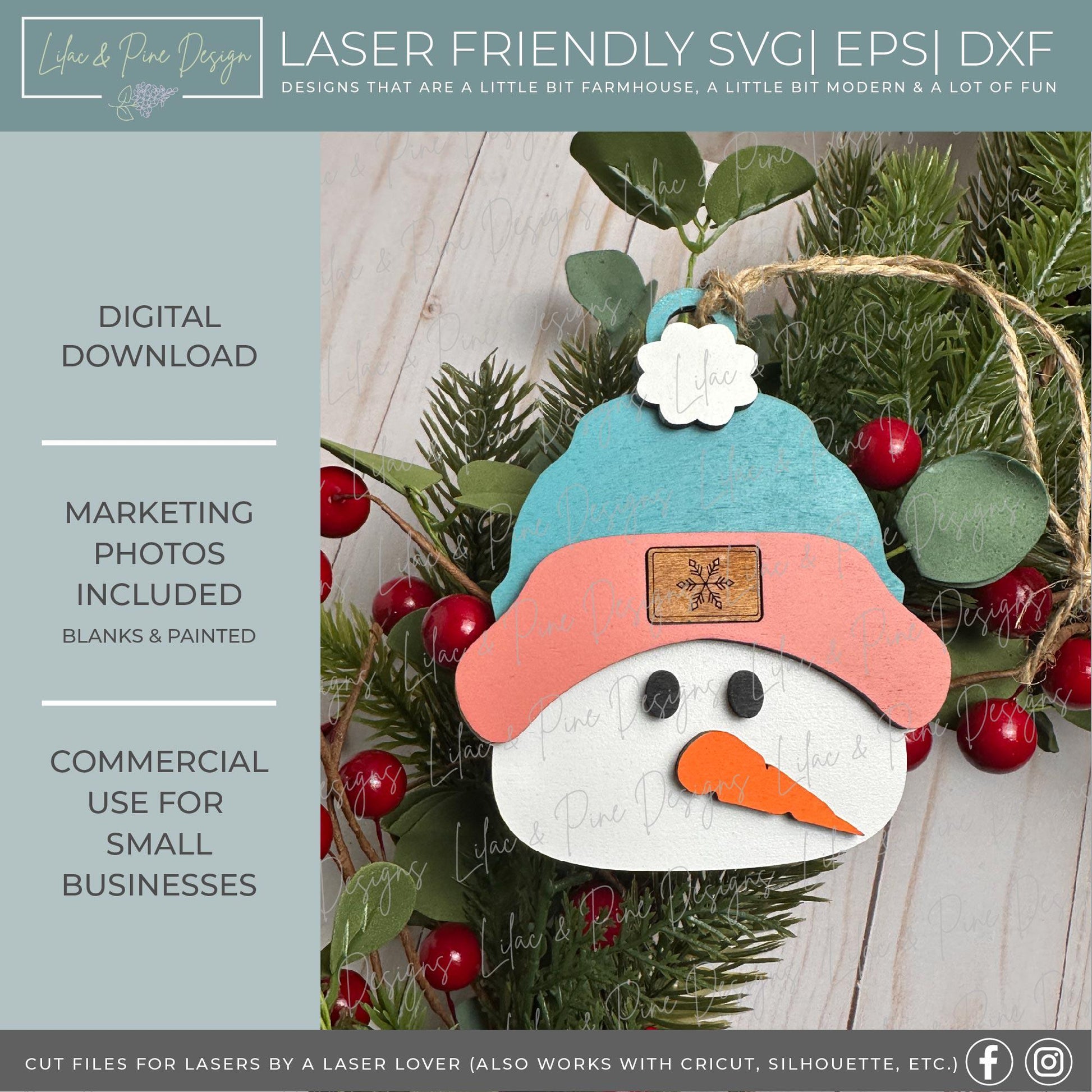 Christmas Ornament SVG, snowman name ornament SVG, 2024 ornament, ornament kit svg, personalized Glowforge SVG, laser cut file