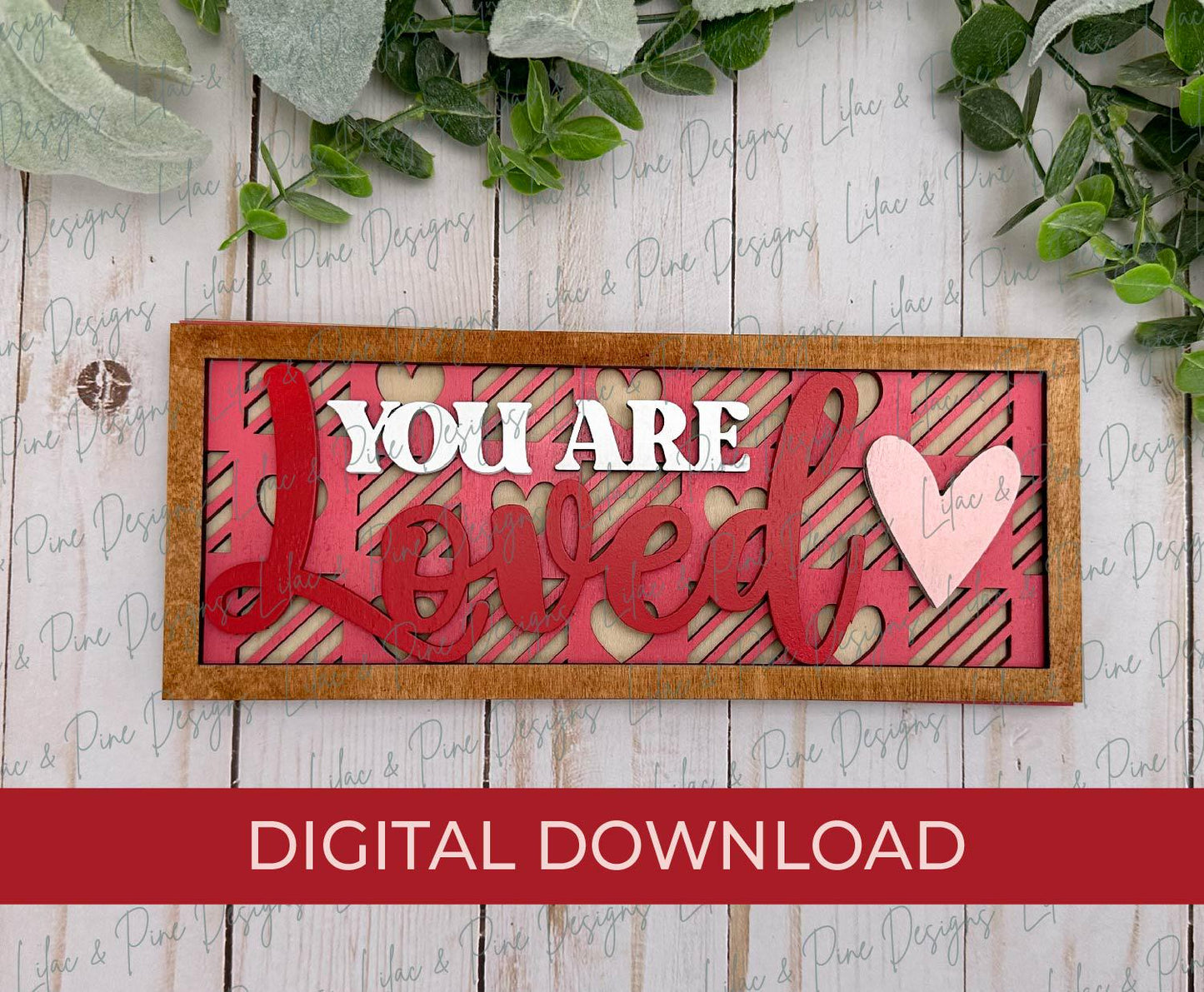 You are Loved sign SVG, Valentines Day sign SVG, Valentine decor SVG, hearts and plaid svg, sign template, Glowforge Svg, laser cut file