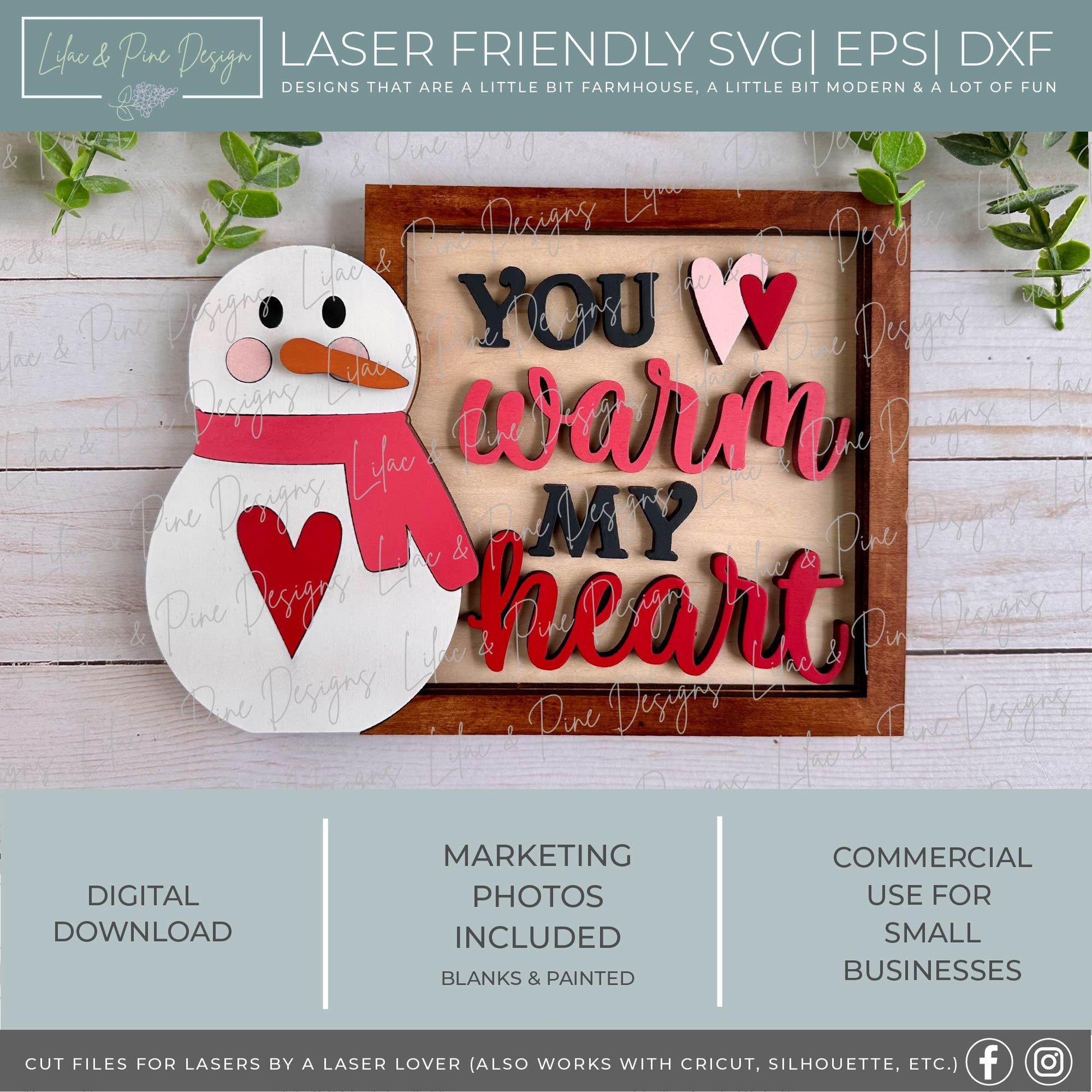 Snowman Valentine sign SVG, Snowman decor, you warm my heart sign SVG, Valentines Day shelf decor, shelf sitter, Glowforge, laser cut file