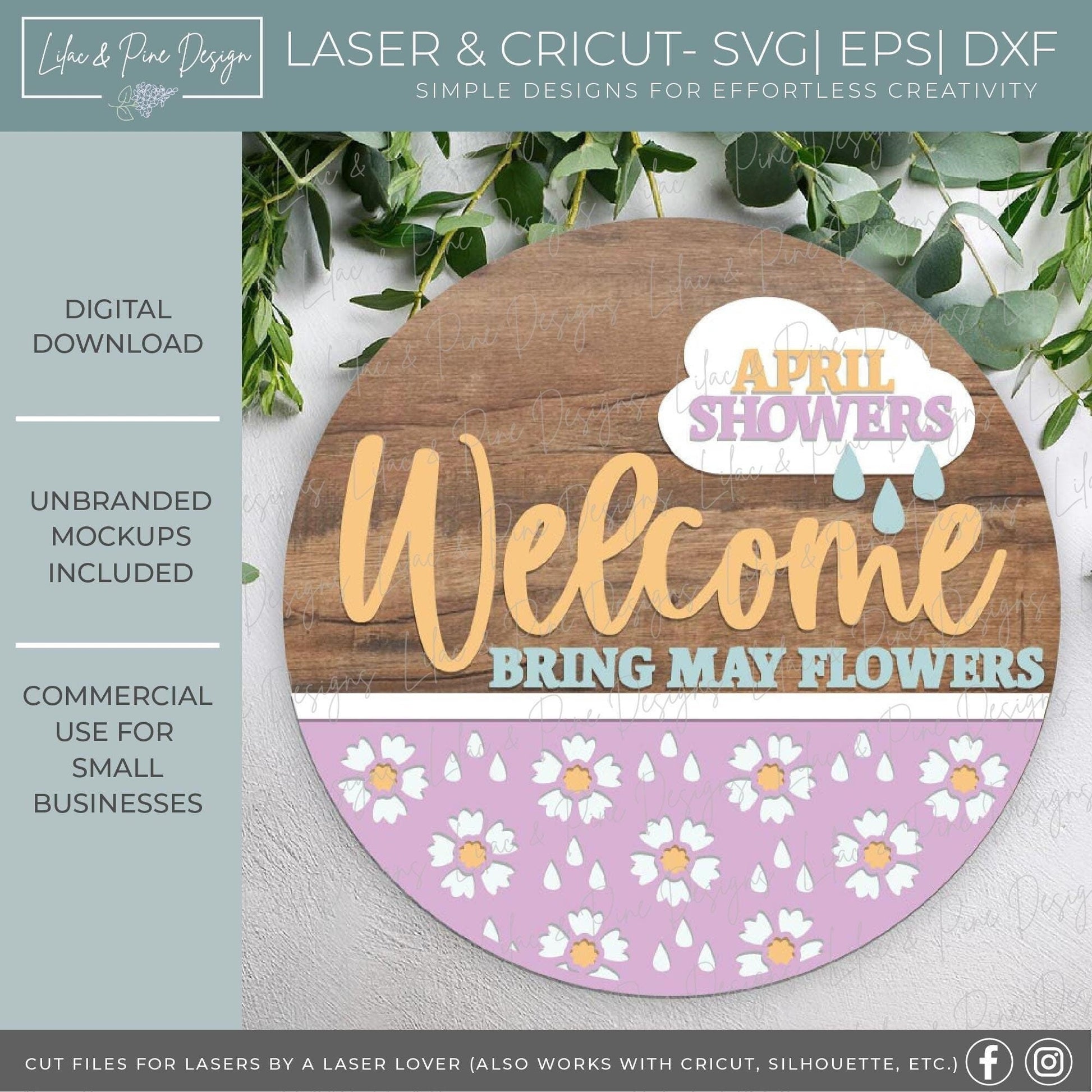 April showers door hanger SVG, Spring welcome sign , floral decor SVG, porch sign, Glowforge laser SVG, Cricut cut file, digital download
