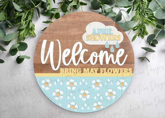 April showers door hanger SVG, Spring welcome sign , floral decor SVG, porch sign, Glowforge laser SVG, Cricut cut file, digital download