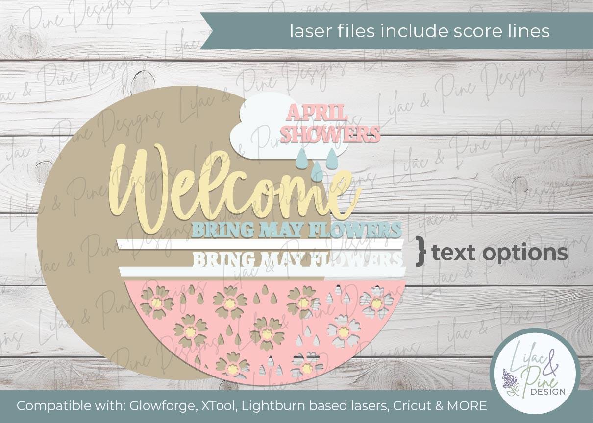 April showers door hanger SVG, Spring welcome sign , floral decor SVG, porch sign, Glowforge laser SVG, Cricut cut file, digital download
