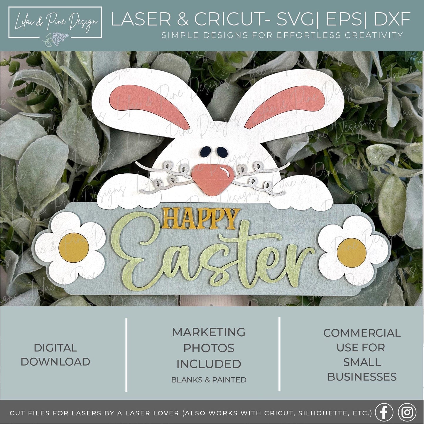 Happy Easter sign SVG, funny bunny door hanger, goofy Easter bunny svg, Easter bunny welcome sign, Glowforge Svg, laser cut file, Cricut SVG