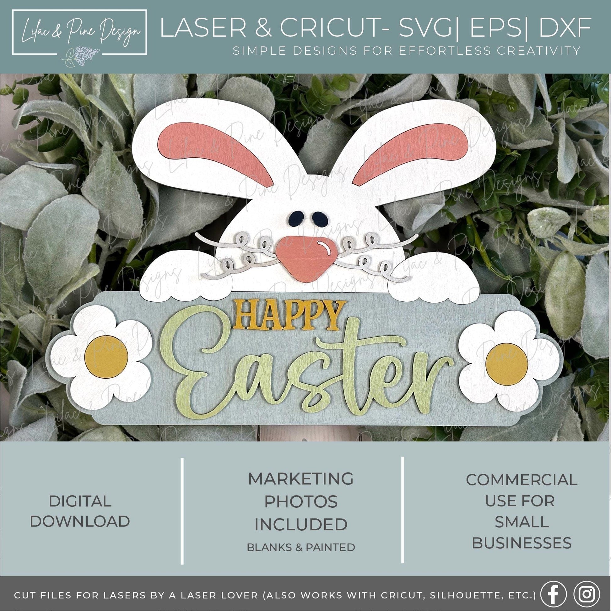 Happy Easter sign SVG, funny bunny door hanger, goofy Easter bunny svg, Easter bunny welcome sign, Glowforge Svg, laser cut file, Cricut SVG