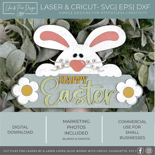 Happy Easter sign SVG, funny bunny door hanger, goofy Easter bunny svg, Easter bunny welcome sign, Glowforge Svg, laser cut file, Cricut SVG