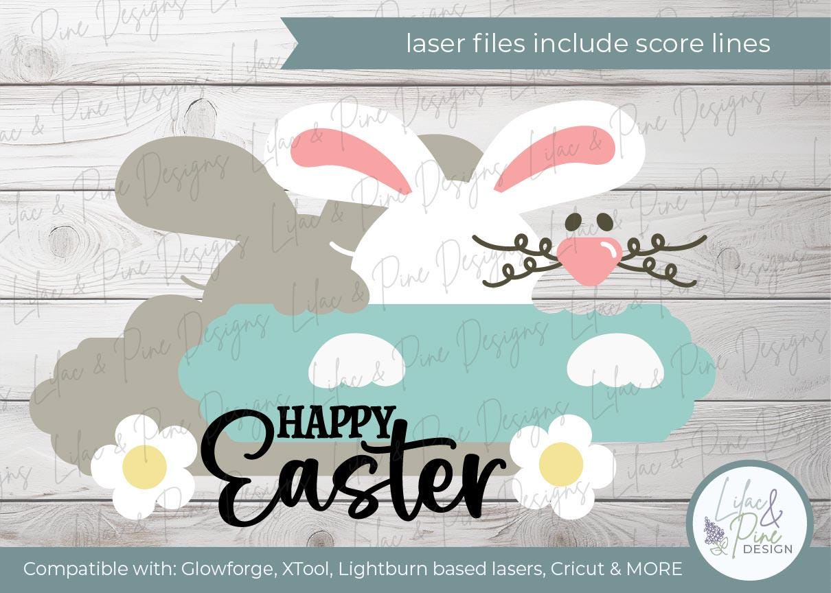 Happy Easter sign SVG, funny bunny door hanger, goofy Easter bunny svg, Easter bunny welcome sign, Glowforge Svg, laser cut file, Cricut SVG