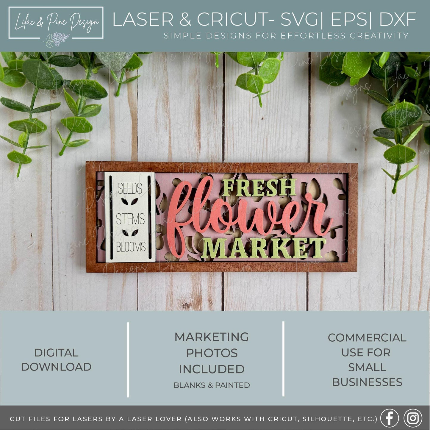 Fresh Flower Market sign SVG, Spring decor SVG, Spring flower sign, digital download, floral shelf sitter SVG, Glowforge Svg, laser cut file