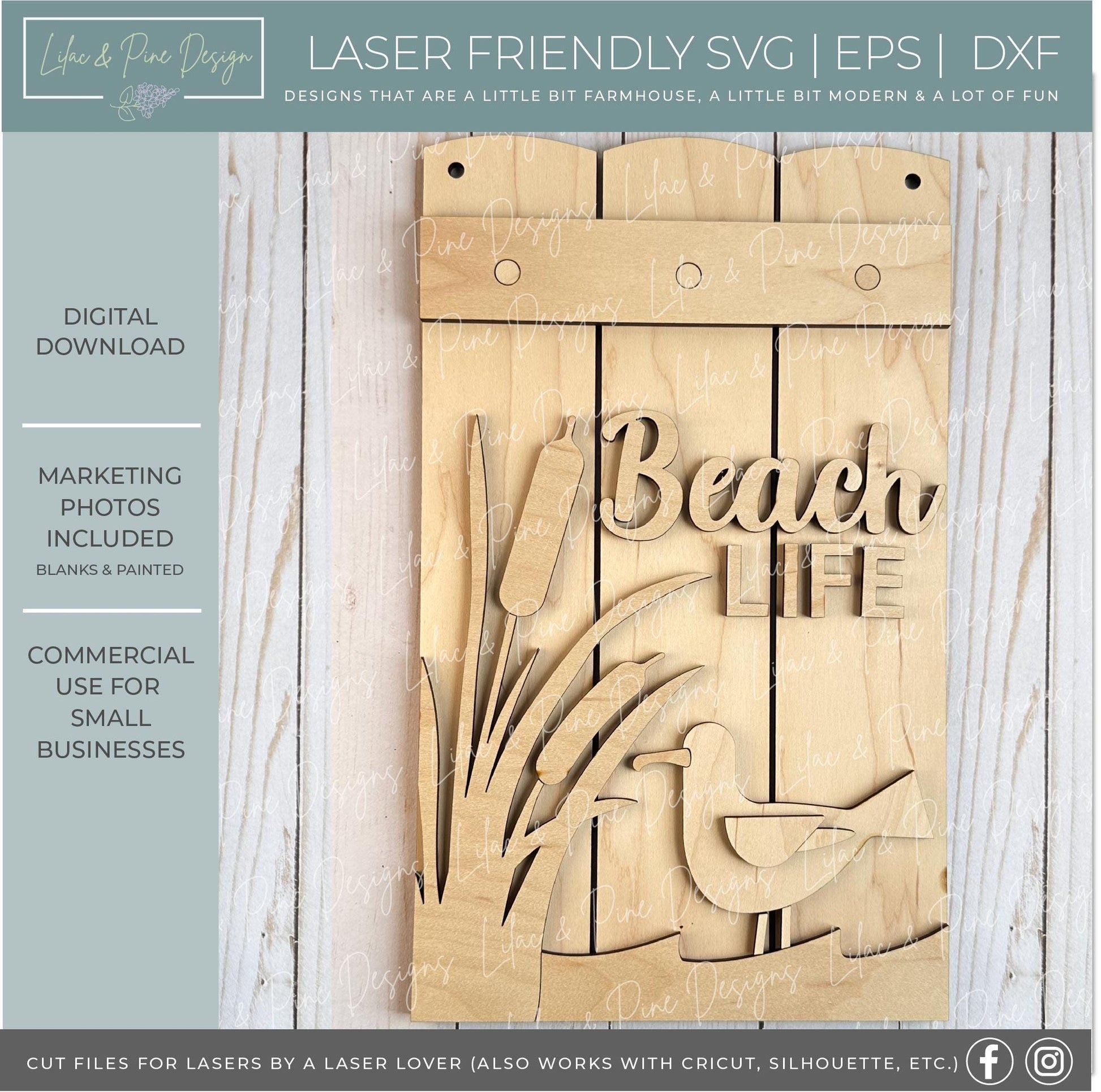 seagull door hanger SVG, Lake Life welcome sign, Beach SVG, Cabin, River Life svg, laser cut file, plank sign, Glowforge, digital download