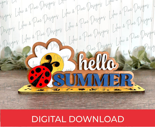 Ladybug shelf sitter SVG, hello summer sign, ladybug shelf sign SVG, word art SVG, Glowforge Svg, laser cut file, digital download