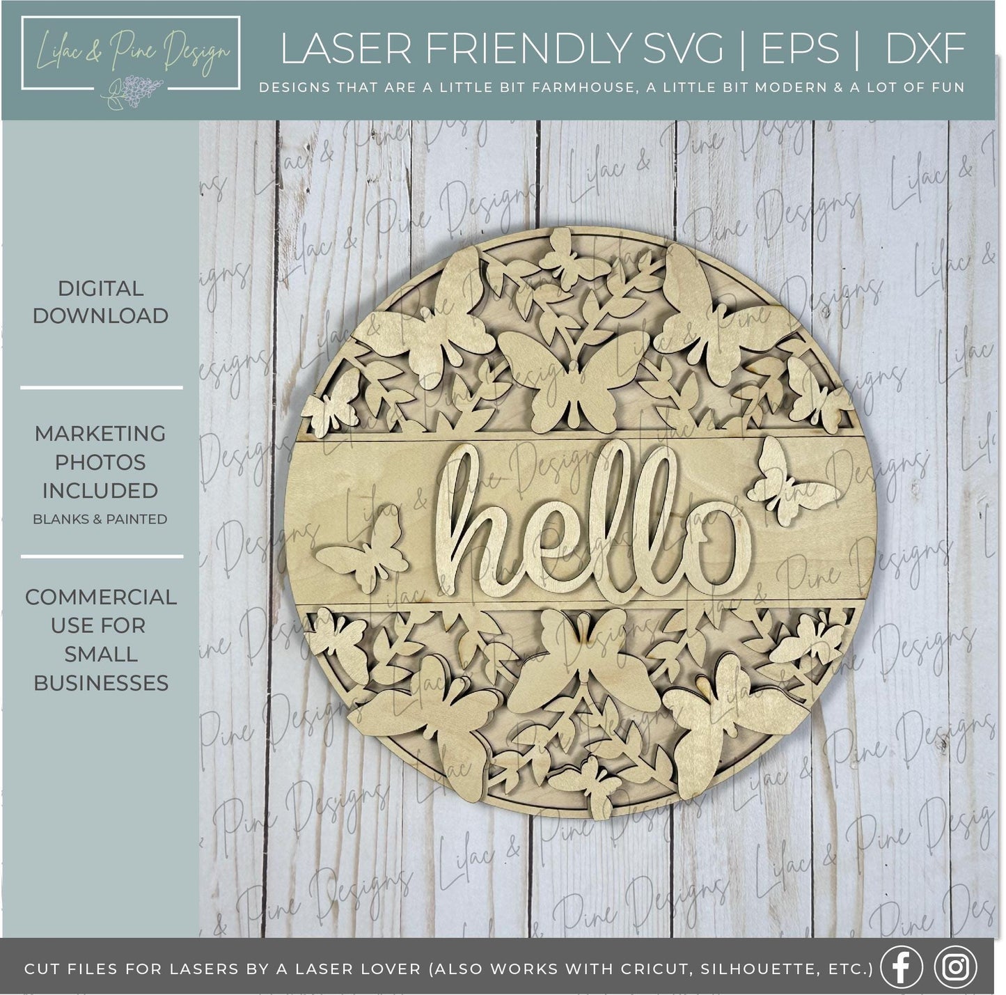 hello butterfly door hanger SVG, butterfly welcome, home sweet home sign SVG, Glowforge Svg, laser cut file, Cricut SVG, digital download