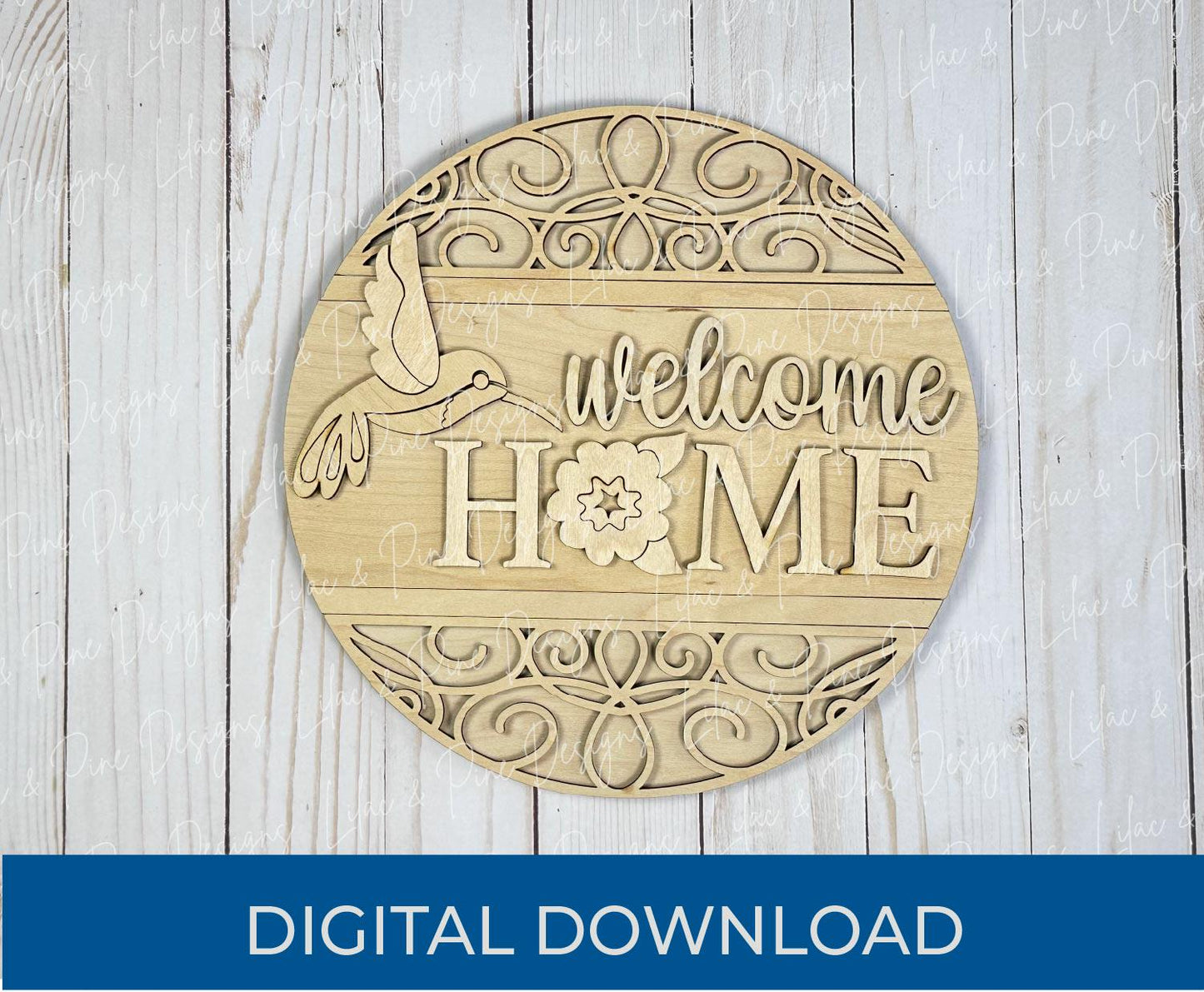 hummingbird door hanger SVG, welcome home SVG, summer bird sign svg, floral svg, Glowforge Svg, laser cut file, Cricut SVG, digital download