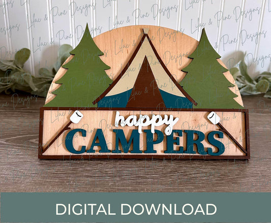 happy camper SVG, tent camping sign SVG, campsite welcome sign svg, campground svg, Glowforge SVG, laser cut file, digital download