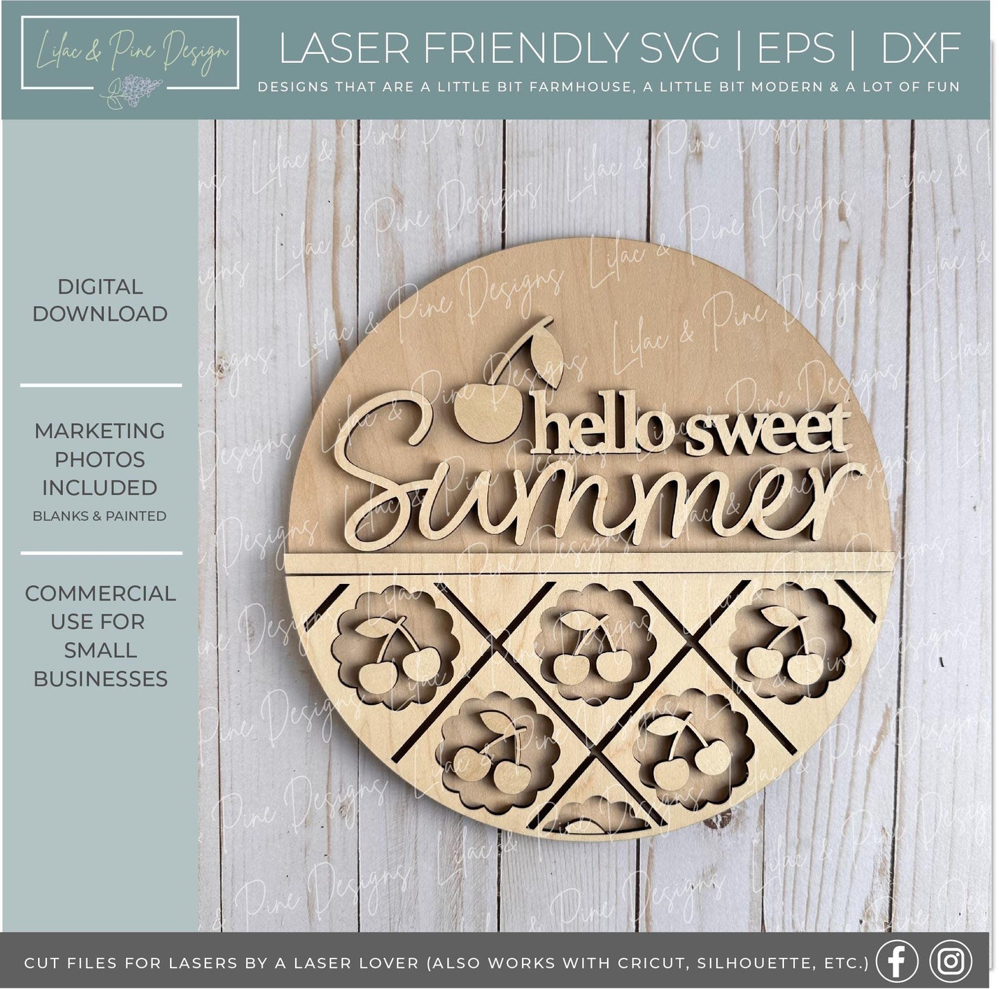 hello sweet summer door hanger SVG, cherry welcome sign, cherries porch decor, Glowforge SVG, laser cut file, Cricut SVG, digital download
