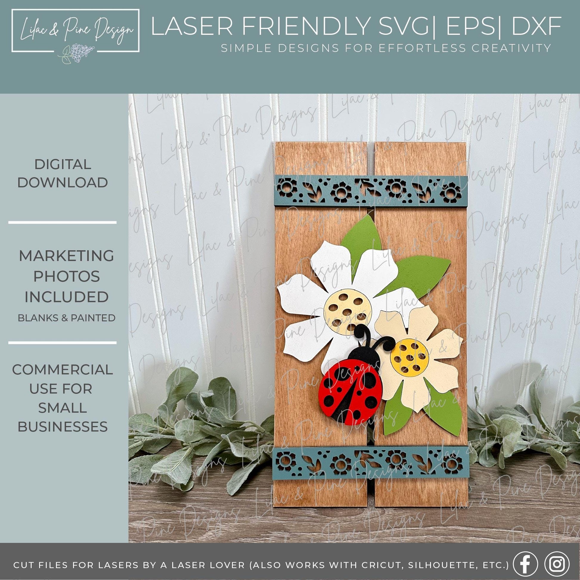 Ladybug and flower sign SVG, summer plank sign, ladybug shelf sitter SVG, pallet sign SVG, Glowforge Svg, laser cut file, digital download