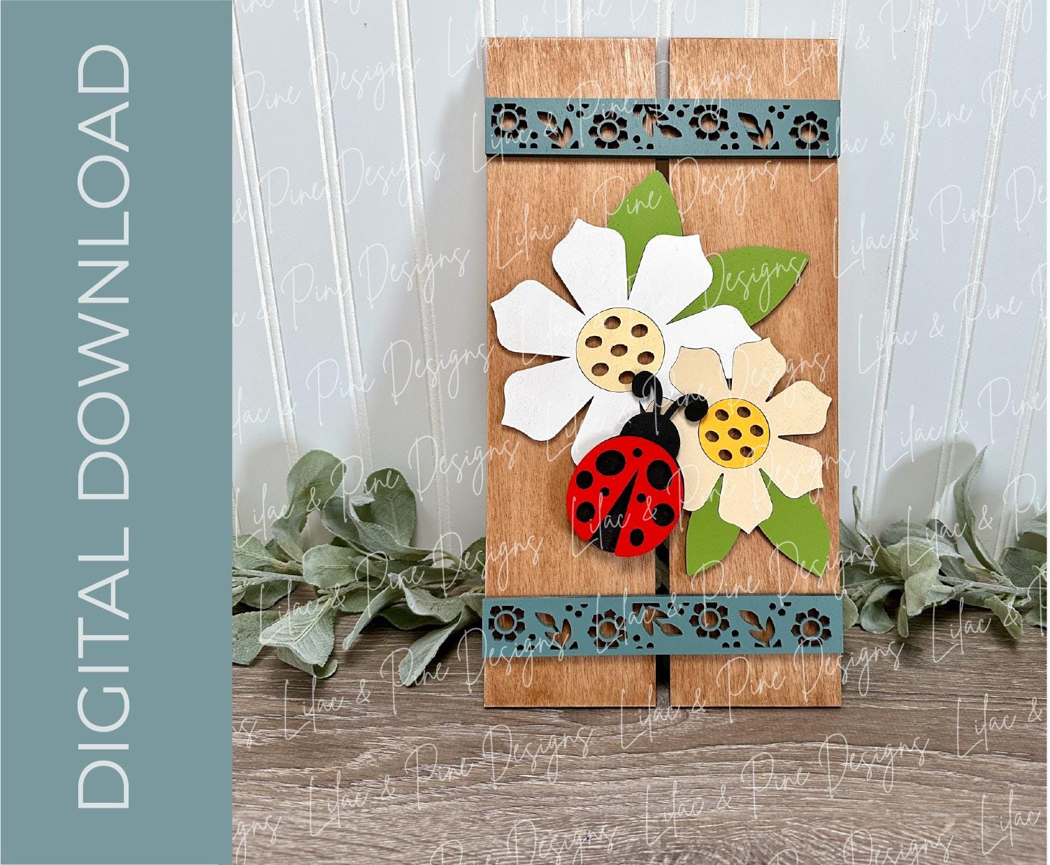Ladybug and flower sign SVG, summer plank sign, ladybug shelf sitter SVG, pallet sign SVG, Glowforge Svg, laser cut file, digital download