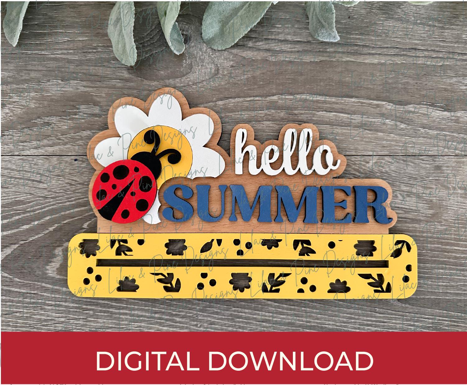 Ladybug shelf sitter SVG, hello summer sign, ladybug shelf sign SVG, word art SVG, Glowforge Svg, laser cut file, digital download