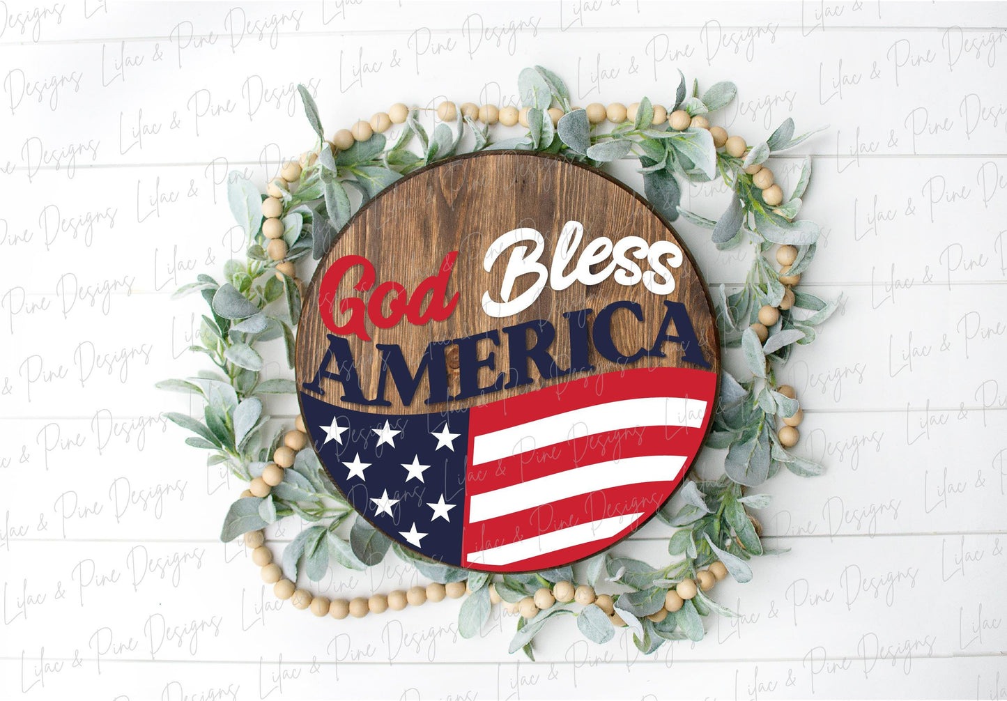 God Bless America door hanger SVG, US flag welcome sign svg, patriotic round sign, 4th of July sign, Glowforge, laser cut file, Cricut SVG