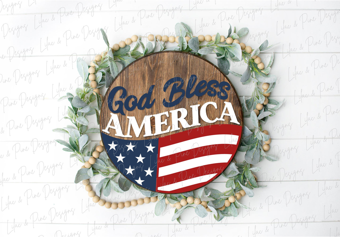 God Bless America door hanger SVG, US flag welcome sign svg, patriotic round sign, 4th of July sign, Glowforge, laser cut file, Cricut SVG