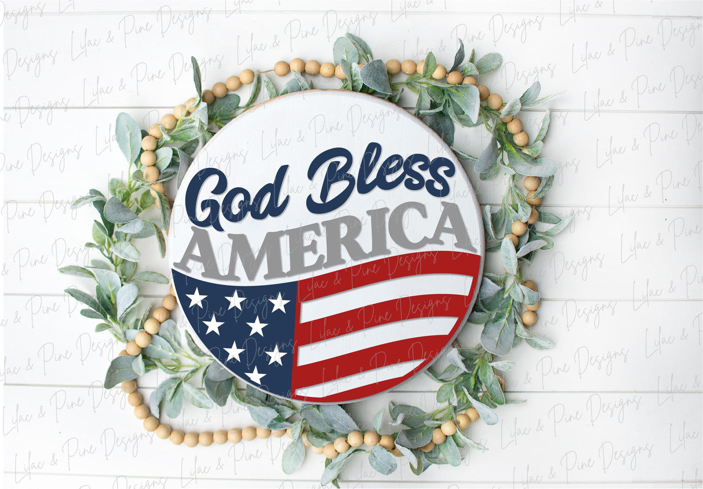God Bless America door hanger SVG, US flag welcome sign svg, patriotic round sign, 4th of July sign, Glowforge, laser cut file, Cricut SVG