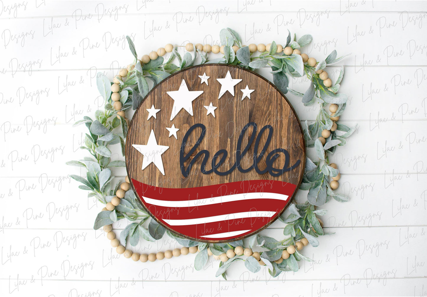 4th of July welcome sign SVG, Stars and Stripes sign svg, patriotic round sign, hello door hanger SVG, Glowforge, laser cut file, Cricut SVG
