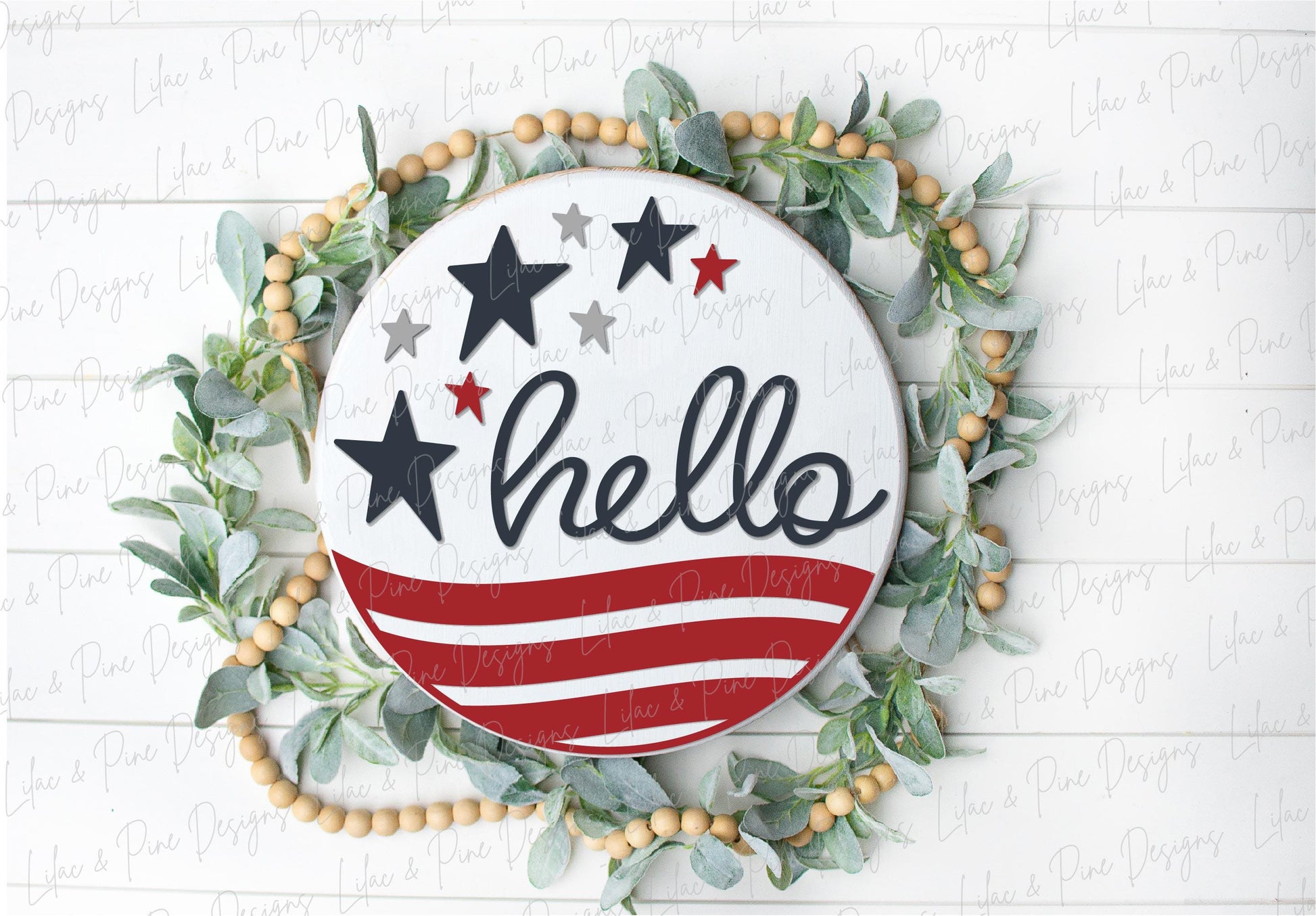 4th of July welcome sign SVG, Stars and Stripes sign svg, patriotic round sign, hello door hanger SVG, Glowforge, laser cut file, Cricut SVG