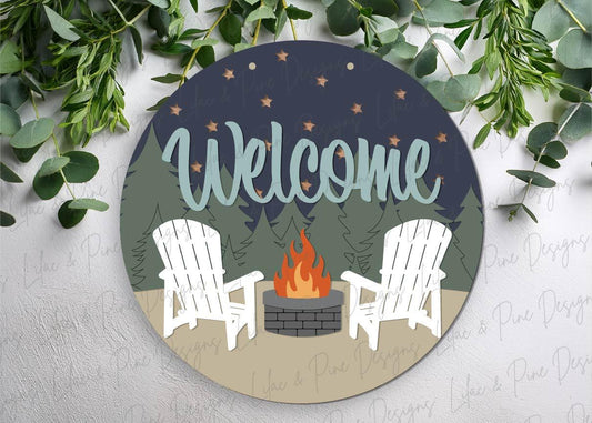 welcome fire pit sign SVG, camping SVG, welcome camper sign, campfire svg, round patio sign, Glowforge Svg, laser cut file, Cricut SVG
