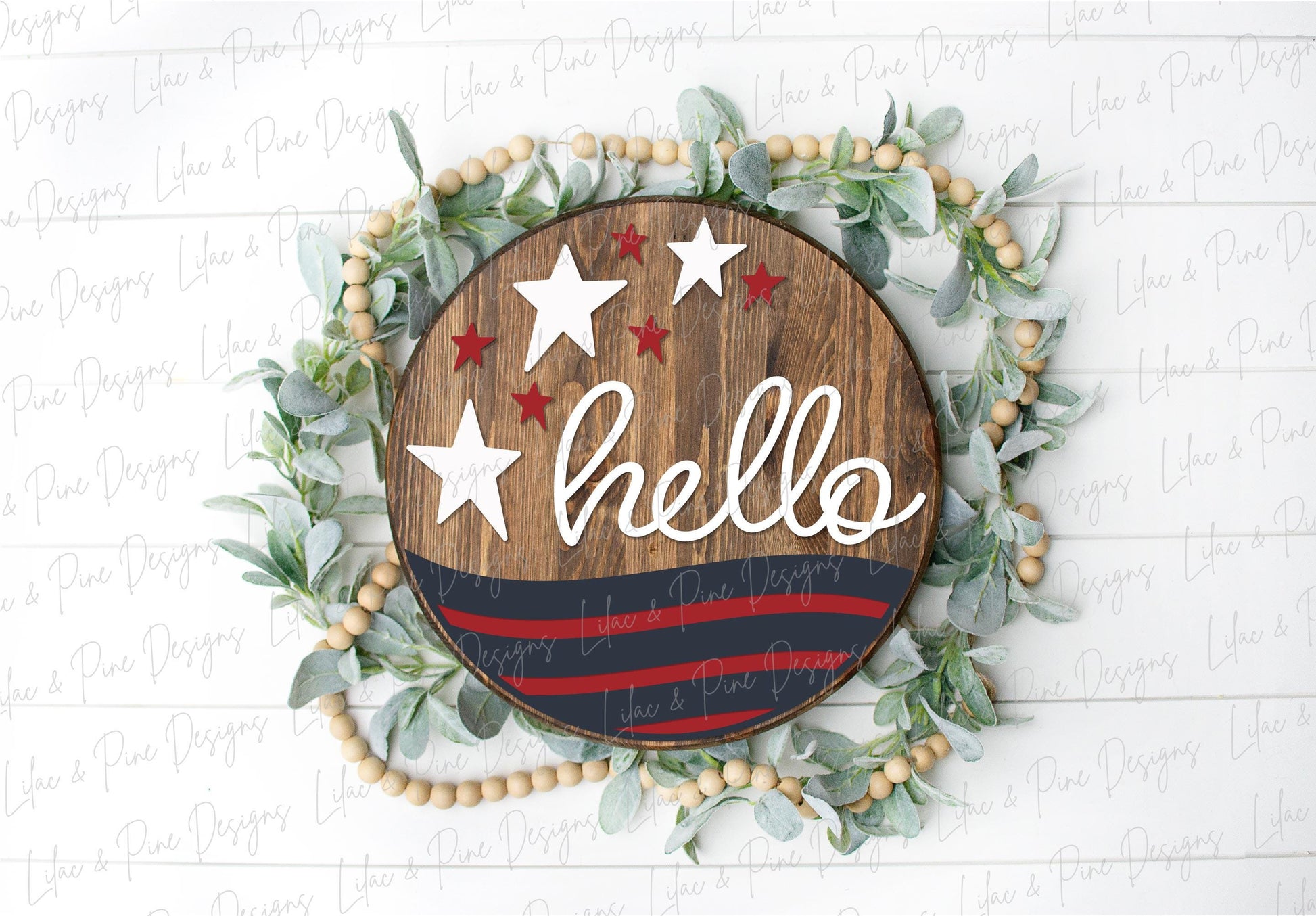 4th of July welcome sign SVG, Stars and Stripes sign svg, patriotic round sign, hello door hanger SVG, Glowforge, laser cut file, Cricut SVG