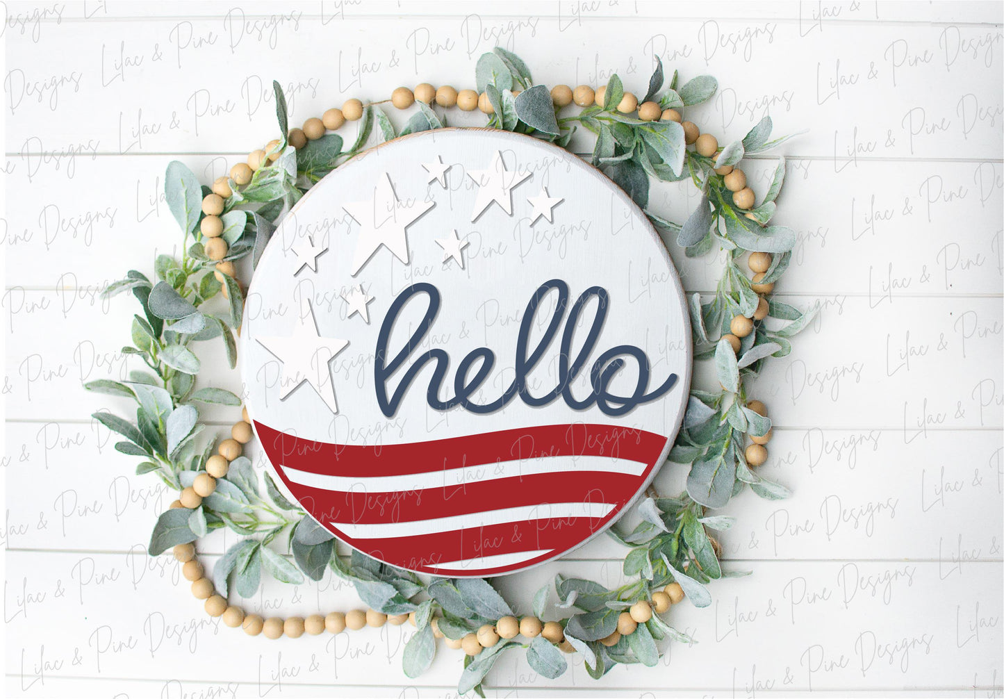 4th of July welcome sign SVG, Stars and Stripes sign svg, patriotic round sign, hello door hanger SVG, Glowforge, laser cut file, Cricut SVG