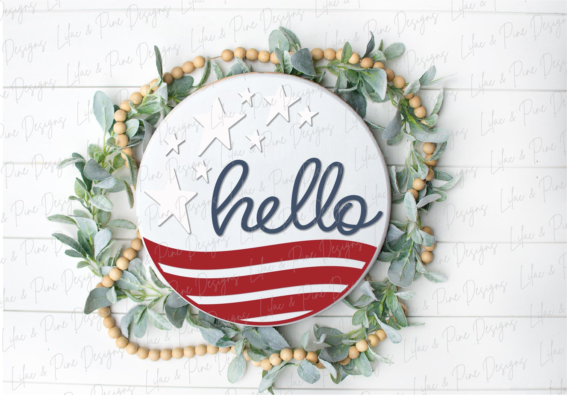 4th of July welcome sign SVG, Stars and Stripes sign svg, patriotic round sign, hello door hanger SVG, Glowforge, laser cut file, Cricut SVG