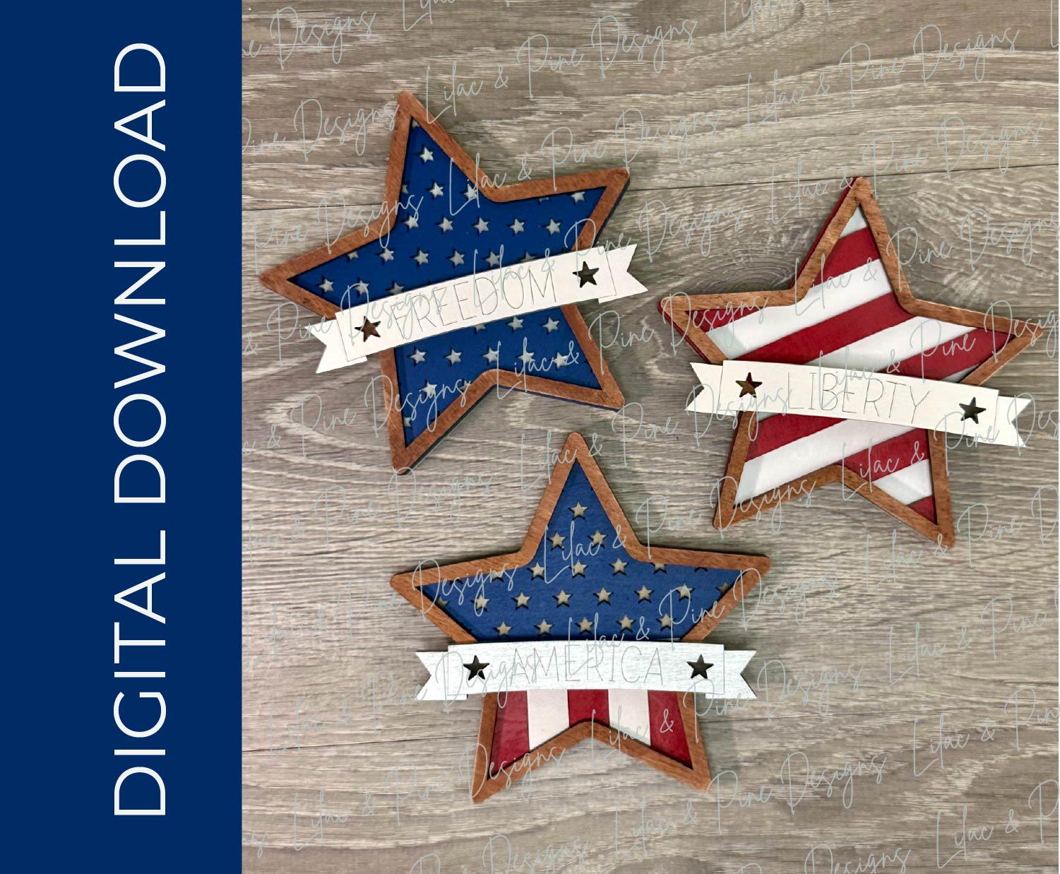 Mix & Match Chunky Star Shelf Sitter Bundle SVG - 4th of July Laser Ready Cut Files - Patriotic DIY Decor Bundle - Independence Day project