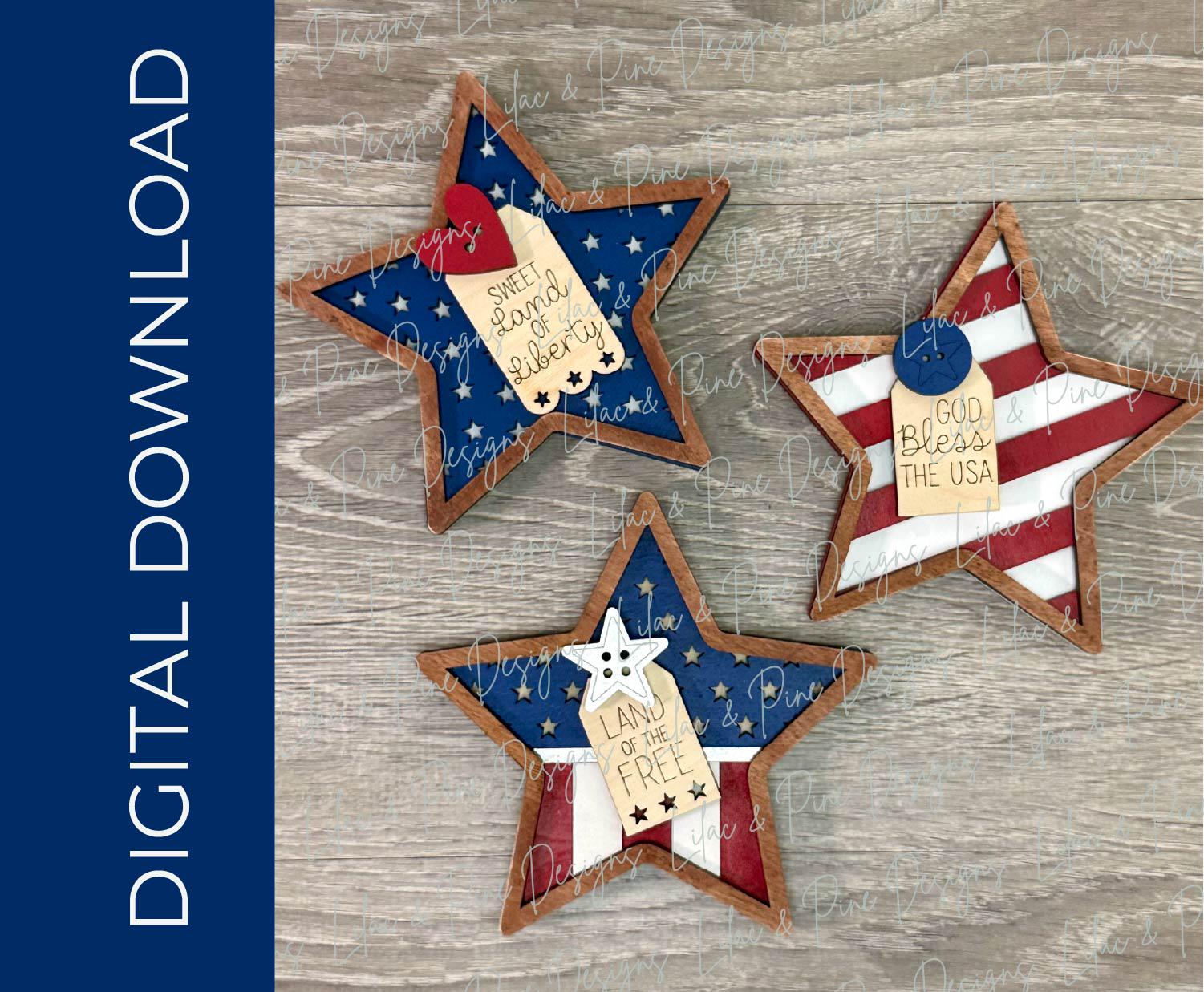 Mix & Match Chunky Star Shelf Sitter Bundle SVG - 4th of July Laser Ready Cut Files - Patriotic DIY Decor Bundle - Independence Day project