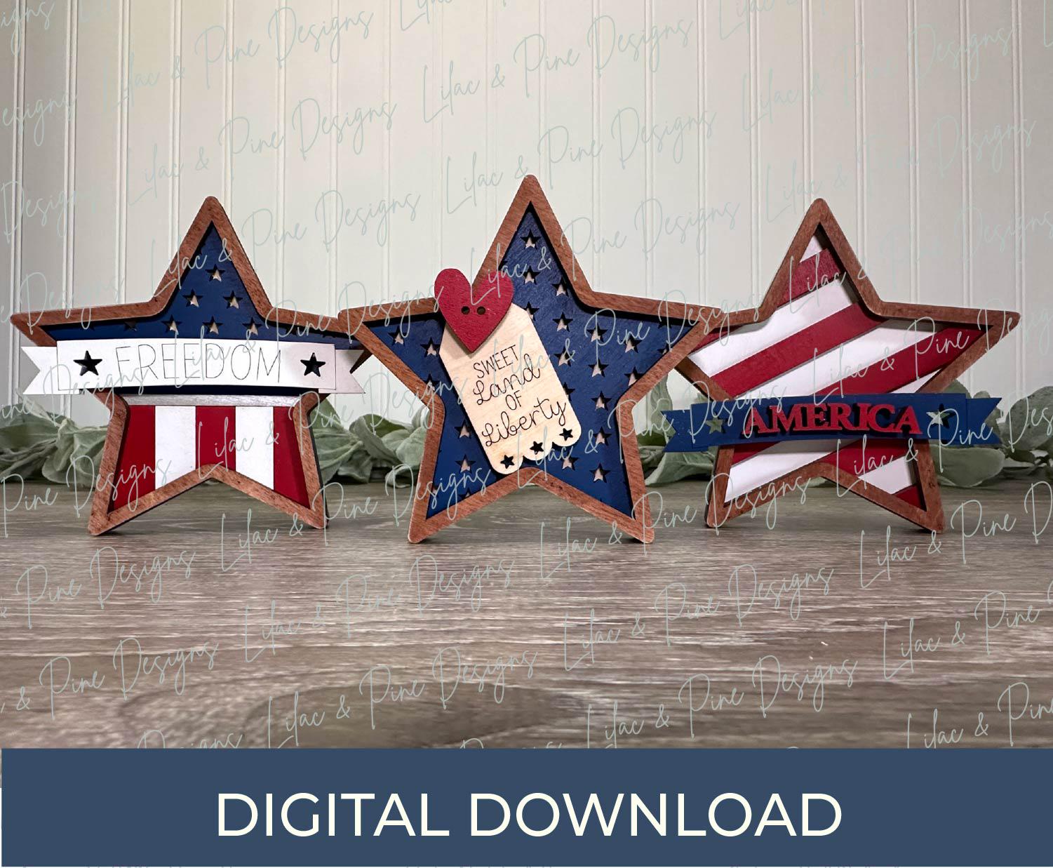 Mix & Match Chunky Star Shelf Sitter Bundle SVG - 4th of July Laser Ready Cut Files - Patriotic DIY Decor Bundle - Independence Day project